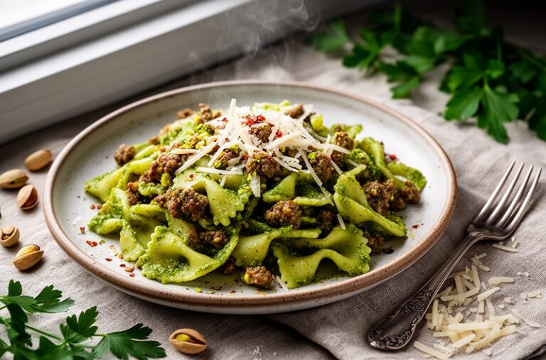 Vibrant Pistachio Pesto Pasta with Sausage