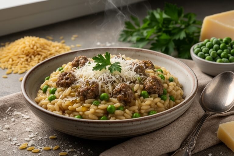 Easy Sausage and Pea Orzo Risotto