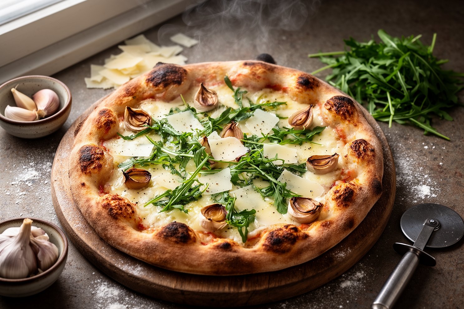 Close-up of homemade pizza recipe, jersey style pizza, ontina argla pizza - Authentic Italian Cuisine by Gustoli