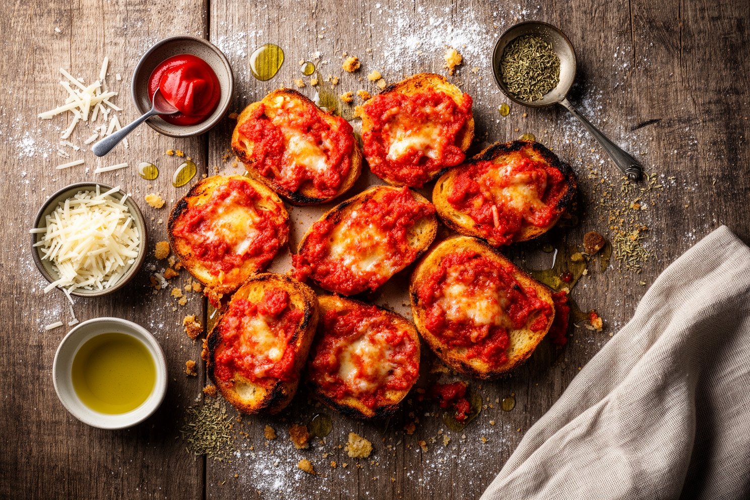 Close-up of homemade pizza crotons, easy croton recipe, day-old bread recipe - Authentic Italian Cuisine by Gustoli