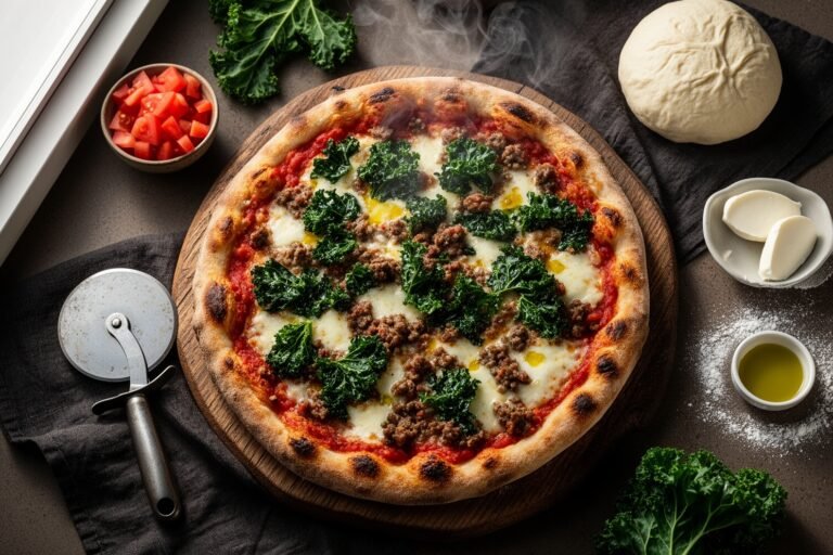 Sausage Pizza with Crispy Kale Chips