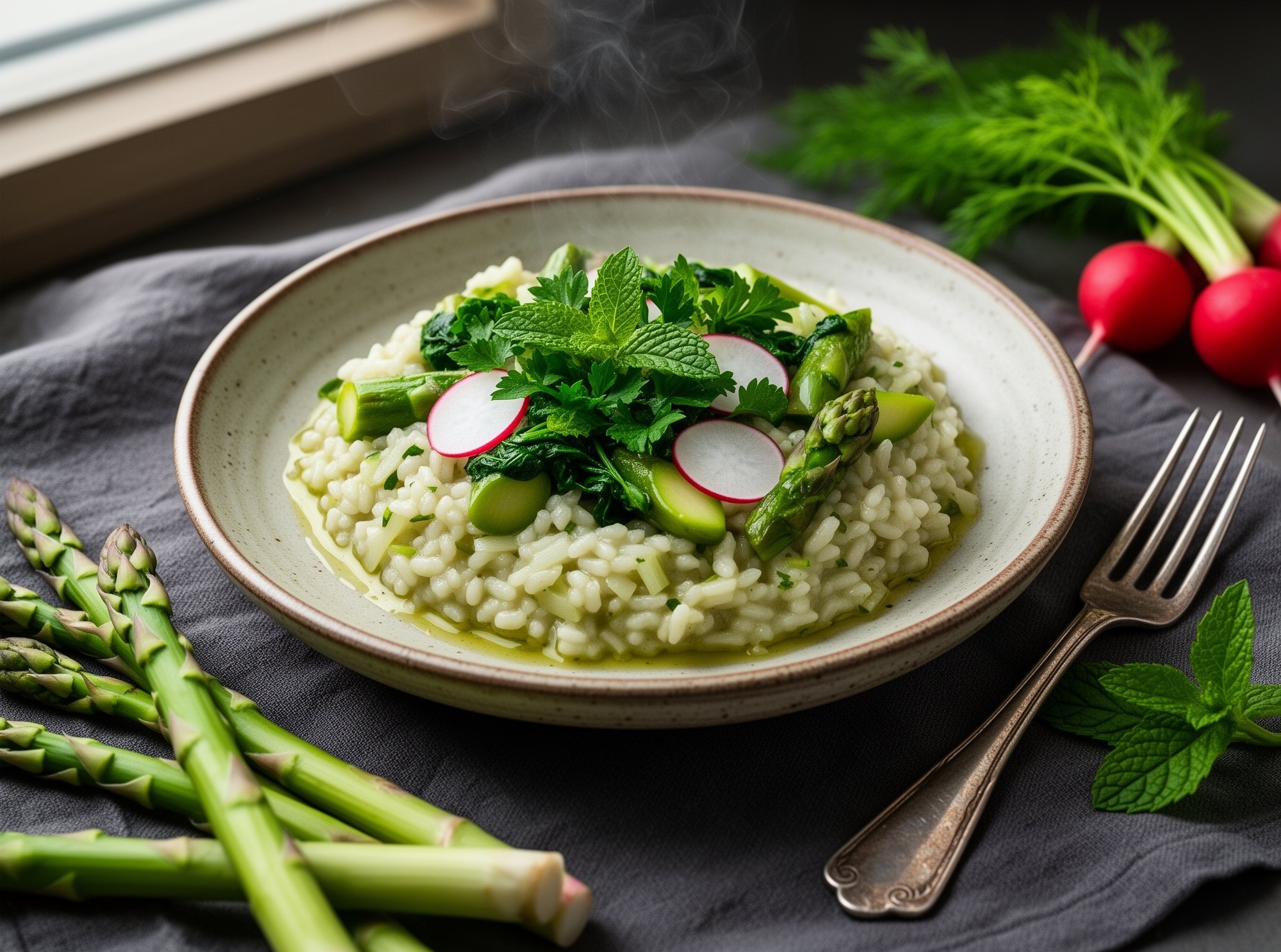Close-up of plant-based risotto, easy vegan risotto recipe, spring vegetable risotto - Authentic Italian Cuisine by Gustoli